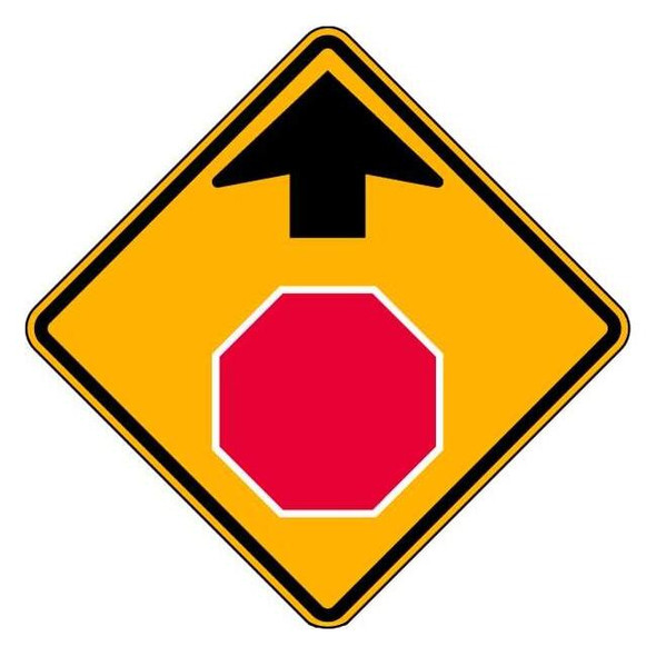 Lyle Stop Sign Ahead Pictogram Sign, 30" W, 30" H, Aluminum, Yellow W3-1-30HA