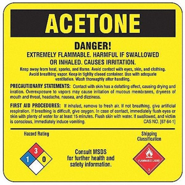Brady Chemical Label,5 In. W,5 In. H,PK25 26117LS