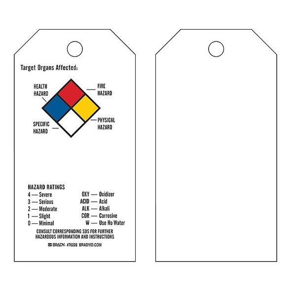 Brady Tag, 5-3/4 in H, 3 in W, Polyester, PK25 76228