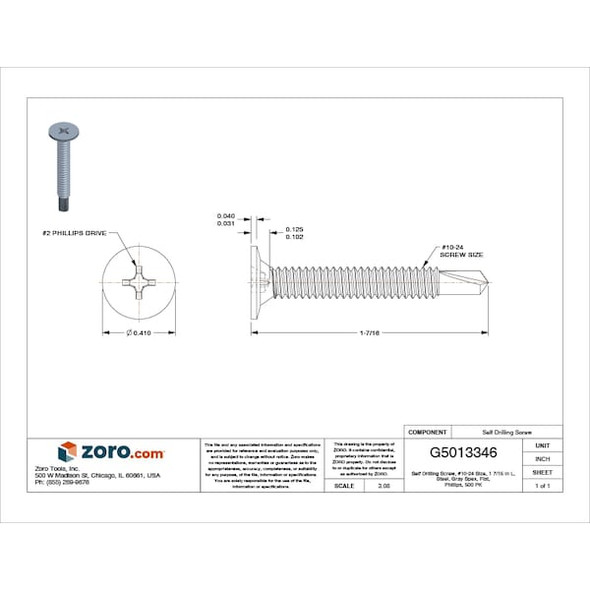 Teks Self-Drilling Screw, #10 x 1-7/16 in, Climaseal Steel Flat Head Phillips Drive, 500 PK 1082000