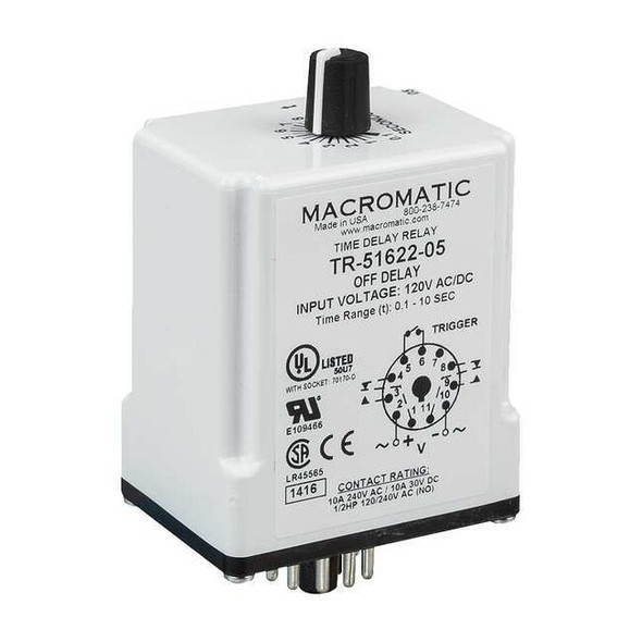 Single Function Time Delay Relay, Octal, Off Delay, 1 Functions 12V DC, DPDT