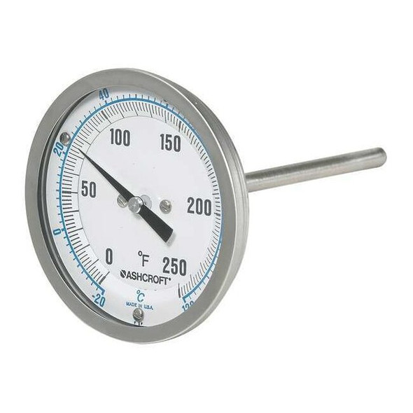 Ashcroft Dial Thermometer, Bi-Metallic, 9 in Stem 30EI60R