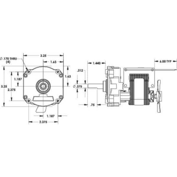Dayton AC Gearmotor, 65 in-lb Max. Torque, 10 RPM Nameplate RPM, 115V AC Voltage, 1 Phase 52JD97