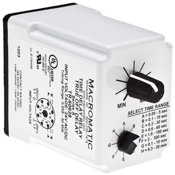 Single Function Time Delay Relay, Octal, Off Delay, 1 Functions 240V AC, DPDT  TR-60621