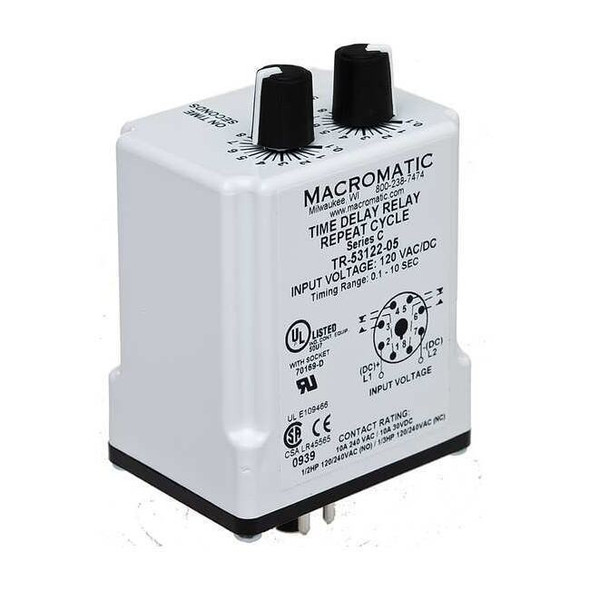 Single Function Time Delay Relay, Octal, Cycle On, 1 Functions 24V AC/DC, DPDT