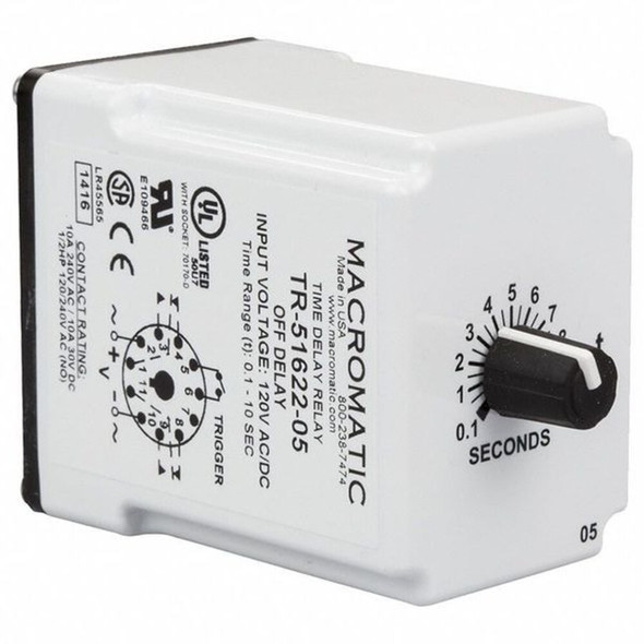 Single Function Time Delay Relay, Octal, Off Delay, 1 Functions 120V AC-DC, DPDT  TR-51622-14