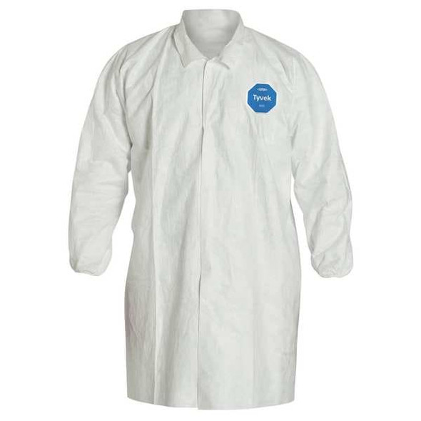 Tyvek 400 Disposable Lab Coat, Tyvek(R) 400, Snaps Closure, White, L, 30 PK