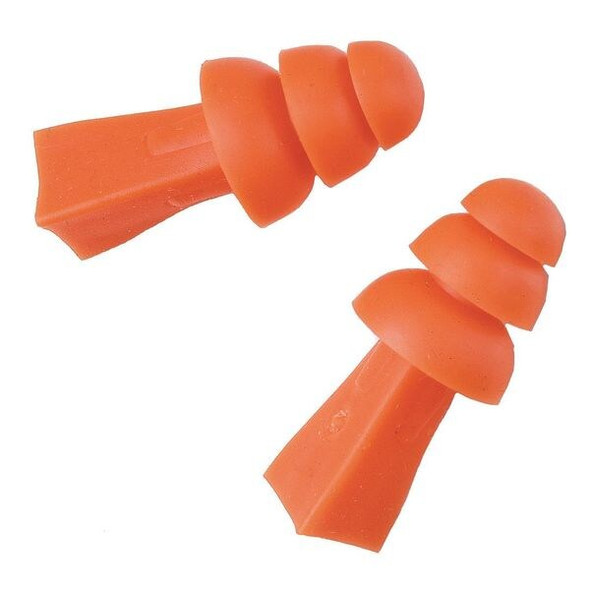 Tri-Grip Reusable Vinyl Ear Plugs, Flanged Shape, 27 dB, Orange, 100 PK