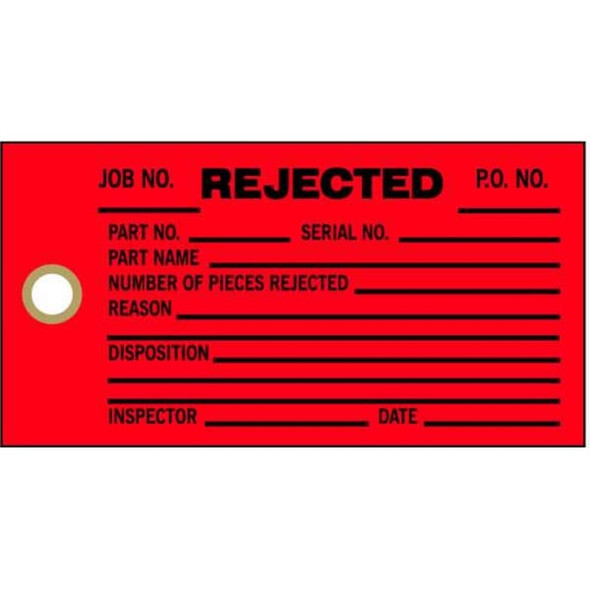 Tag, Inspection, Paper, 5 3-4 in H x 3 in W, Black on Red, Rectangle, 100 PK  86781