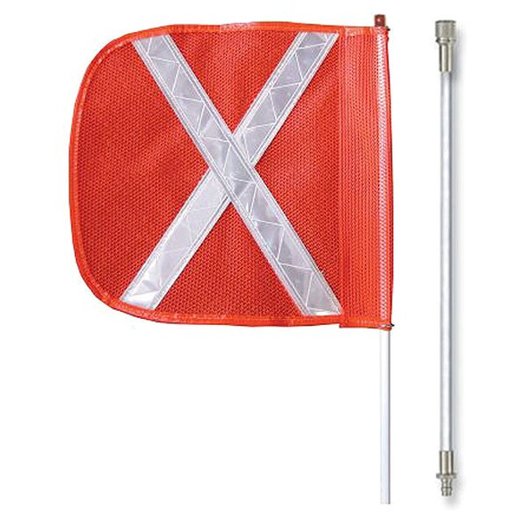 Warning Whip with Reflective X Flag, White, Fiber Glass, Split Pole