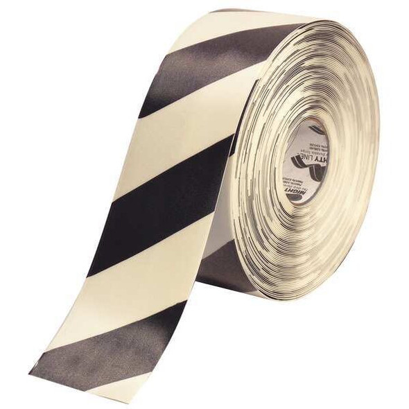 Mighty Line Floor Marking Tape, Rubber, Striped, Black, White, 4 in W. 4RWCHV