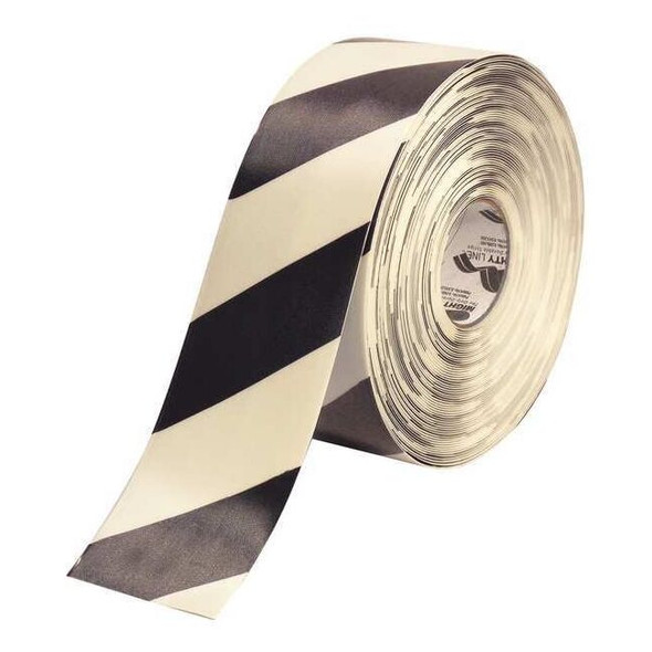 Mighty Line Floor Marking Tape, Rubber, Striped, Black, White, 4 in W. 4RWCHV