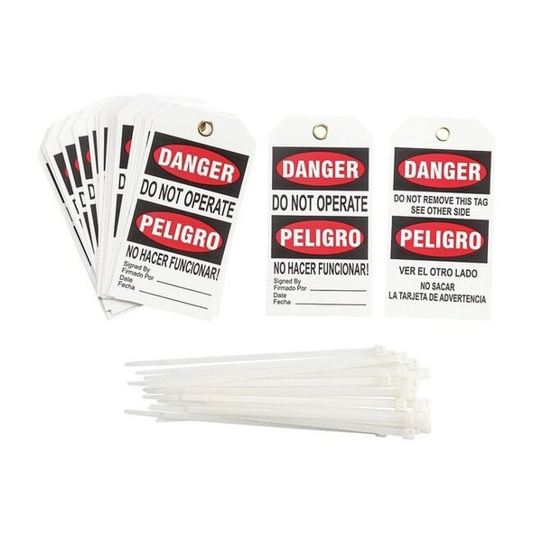 Danger, Equipment Locked Out, 3 in W x 5 3/4 in H, Polyester Rectangle, 25 PK