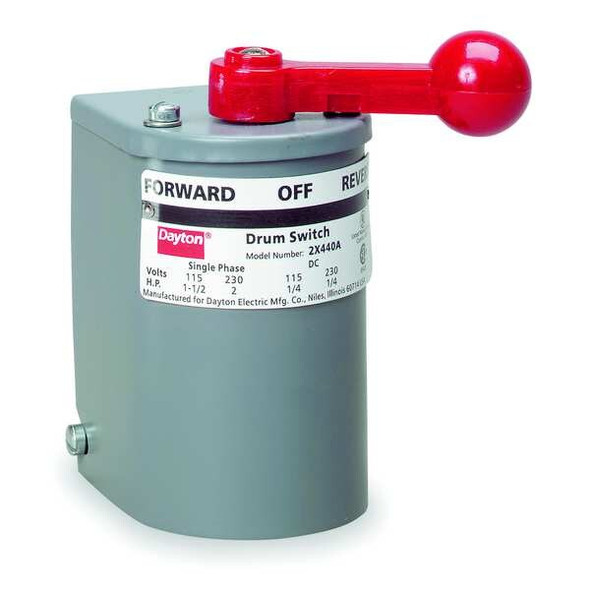 Dayton Drum Switch, Maintained, NEMA 1, 3Pole 2X441 Dayton Drum Switch, Maintained, NEMA 1, 3Pole 2X441