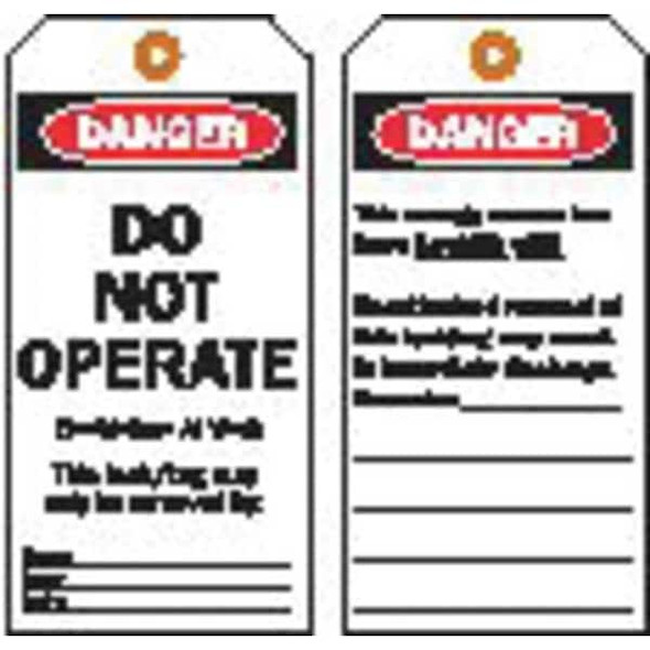 Danger Tag, Danger - Do Not Operate, Polyester, Write-On Surface, 5 1/2 in High, 3 in Wide, PK25