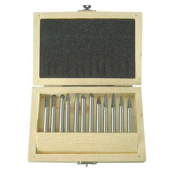 Westward Carbide Bur Set,Single Cut,1/4 In,12 Pcs 2LYR5