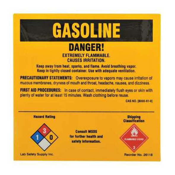Brady Label, Gasoline, Polyester, 5 in W, 5 in H 26118LS