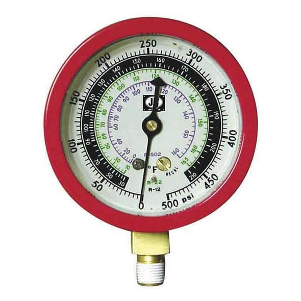 Jb Industries Gauge,3-1/8 In Dia,High Side,Red,800 psi M2-895