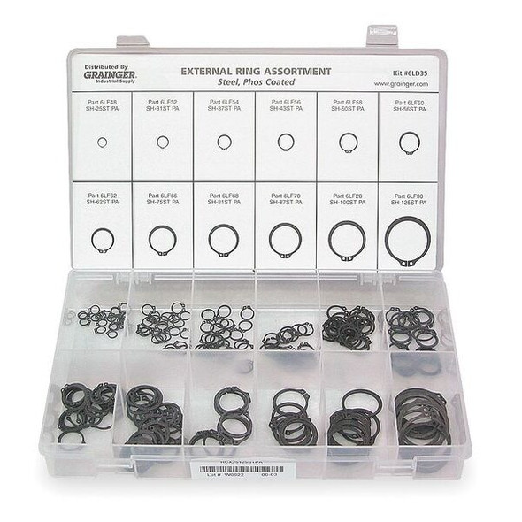 External Retaining Ring Assortment, Steel, Phosphate Finish
