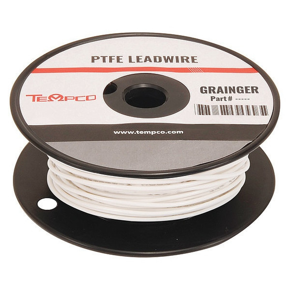 Tempco High Temp Lead Wire, PTFE, 22 AWG, White, 100 ft LDWR-1060