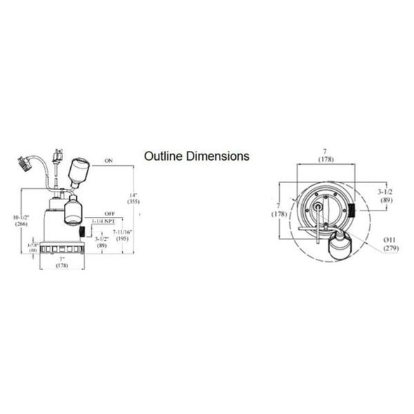 Dayton 1-3 HP 1-1-4" M Submersible Sump Pump 120V AC Tether 3YU74