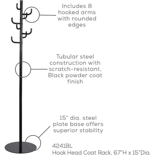 Safco Coat Rack,Black,69" H,Stand Alone 4241BL
