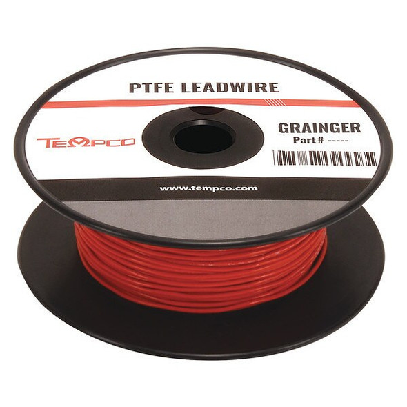 Tempco High Temp Lead Wire, PTFE, 14 AWG, Red, 100 ft LDWR-1051