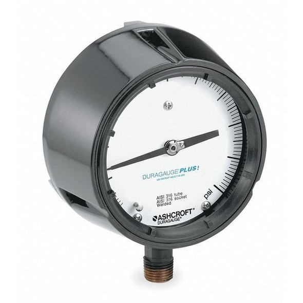 Process Pressure Gauge, 0 to 600 psi, 4 1/2 in Dial, 1/2 in NPT, Bottom Location