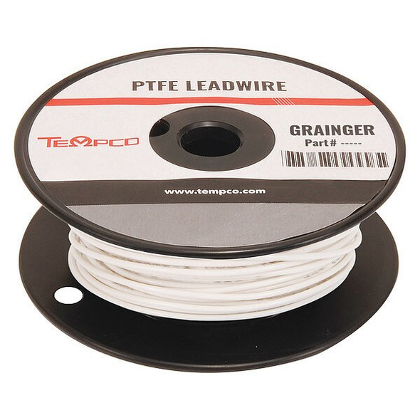 Tempco High Temp Lead Wire, PTFE, 14 AWG, White, 100 ft LDWR-1056