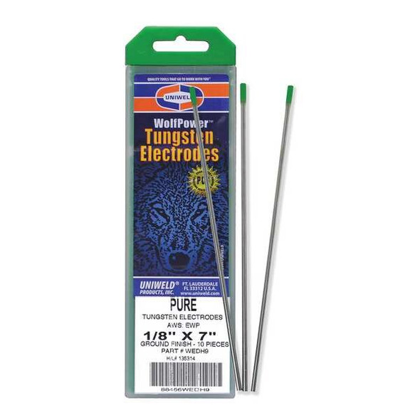 7" Heliarc Tungsten Electrode 1/8" Dia., PK10, Container Type: Green