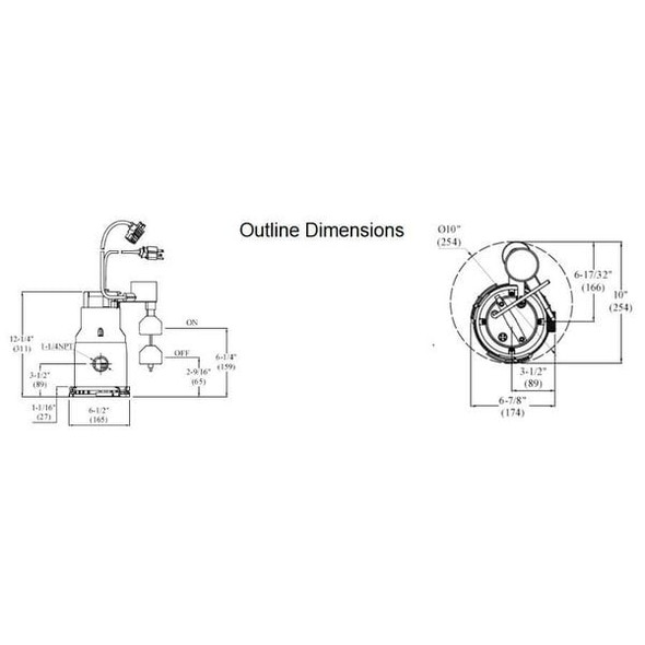Dayton 1/2 HP 1-1/4" M Submersible Sump Pump 120V AC Vertical 3YU73