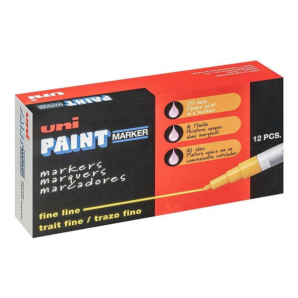 Uni-Paint Permanent Marker, Fine Tip, Yellow Color Family, Paint, 12 PK 63705