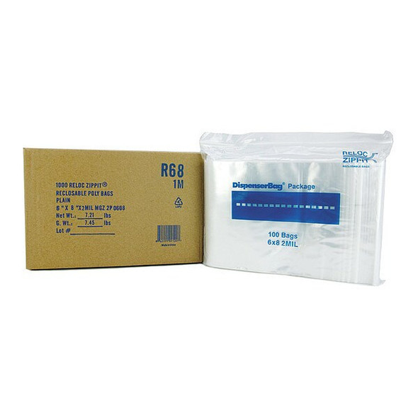 Reloc Zippit Reclosable Poly Bag,Zip Seal,PK1000 R68