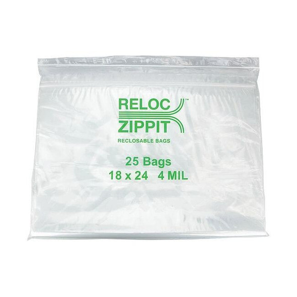Reclosable Bag, Zip Seal, 24 in L, 18 in W, 4 mil Thick, Polyethylene, Clear