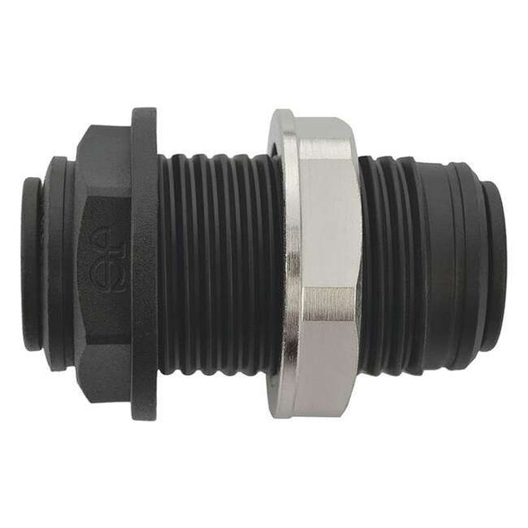 Push-Fit Union Fitting, 3/8 in Tube Size, Polypropylene, Black, 10 PK