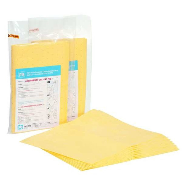 Pig Sorbent Pad, 13 in x 20 in, Harsh Chemicals, Yellow, Polypropylene KIT2012