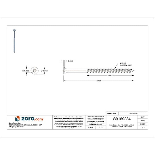 Manufacturer Varies Deck Screw,#10,Steel,3 1/2"L,PK200 U30251.019.0350 Manufacturer Varies Deck Screw,#10,Steel,3 1/2"L,PK200 U30251.019.0350