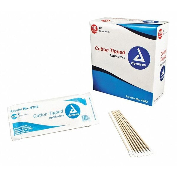 Dynarex Cotton Tip Swab, Non-Sterile, 6" L, PK1000 4302