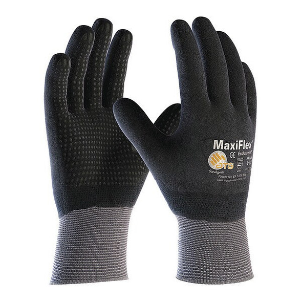 Coated Gloves, Foam Nitrile, Dotted, Palm, 3 Abrasion Level, Gray, M (8) 12 PK