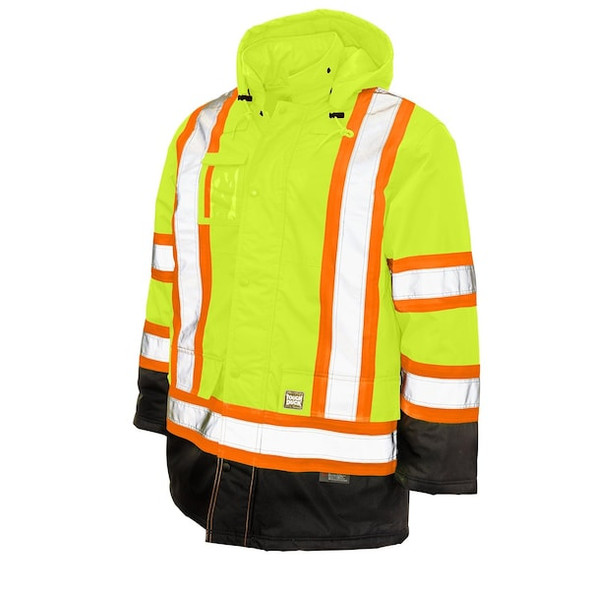 Men's Hi-Vis Safety Parka, 300D Poly Oxford with PU Coating, Green, L