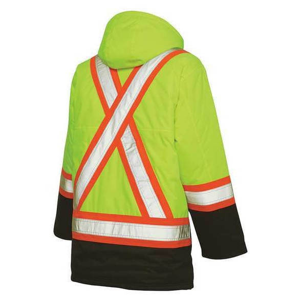 Tough Duck Men's Hi-Vis Safety Parka, 300D Poly Oxford with PU Coating, Green, 2XL S17621