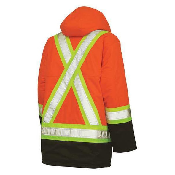 Tough Duck Men's Hi-Vis Safety Parka, 300D Poly Oxford with PU Coating, Orange, Xl S17611