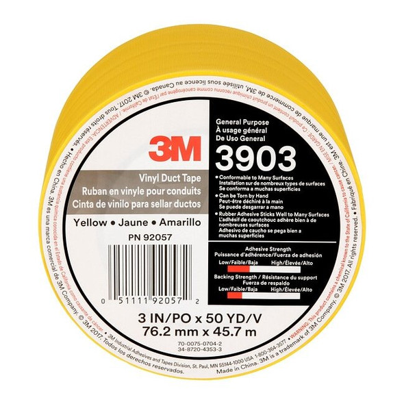 3m Duct Tape, Yellow, 50 yd L, 3 in W 3903