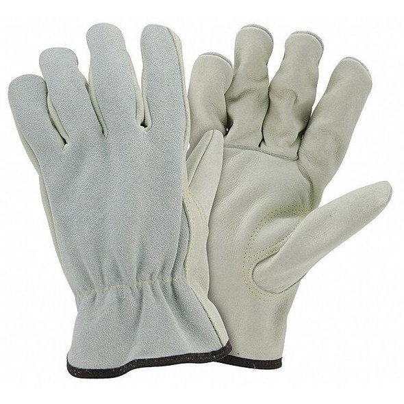 Leather Gloves, Shirred Slip-On, Keystone Thumb, Gunn Cut, Gray, 2XL, 12 PK