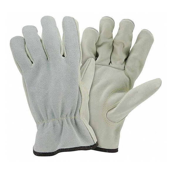Leather Gloves, Shirred Slip-On, Keystone Thumb, Gunn Cut, Gray, 2XL, 12 PK