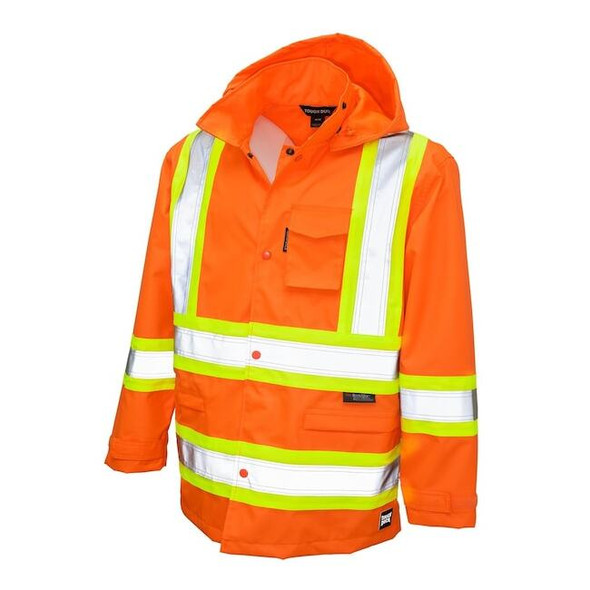 Rain Jacket, Polyester, Polyurethane, Class 3 Type R, Orange, 3XL
