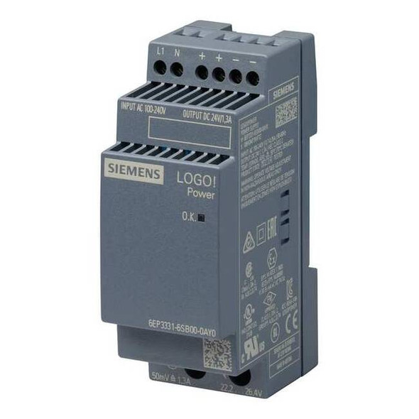 Stabilized Power Supply, 100/240V AC, 24V DC, 31.2 W, 1.3 A, DIN Rail