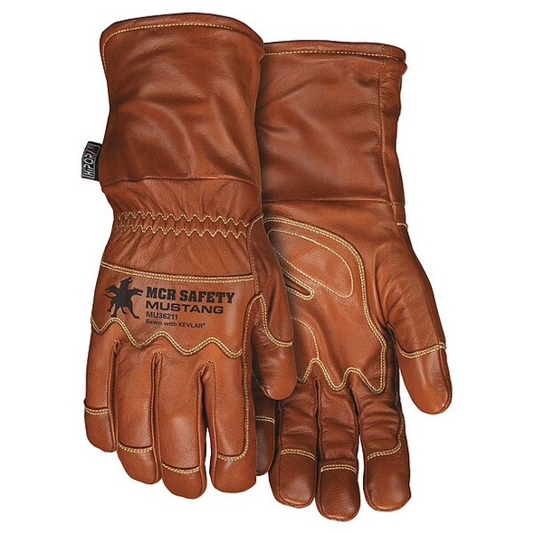 Mcr Safety Leather Drivers Gloves, Gauntlet, Brown / Brown, L, 1 PR MU36211L