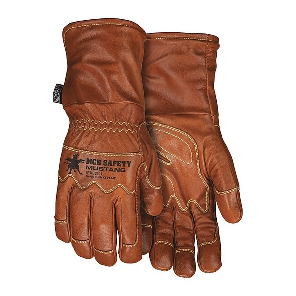 Mcr Safety Leather Drivers Gloves, Gauntlet, Brown / Brown, L, 1 PR MU36211L