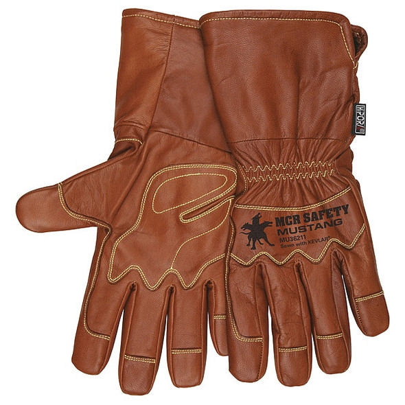 Mcr Safety Leather Drivers Gloves, Gauntlet, Brown / Brown, L, 1 PR MU36211L